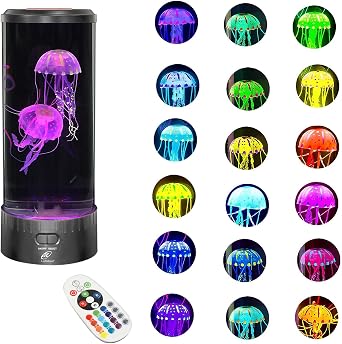 Lightahead Large Round LED Jellyfish Lamp 18 LEDs with Vibrant Color-Changing Effects The Ultimate Sensory Fake Aquarium for Decoration, Autism, ADHD, Stress & Anxiety Relief Ideal Gift Large