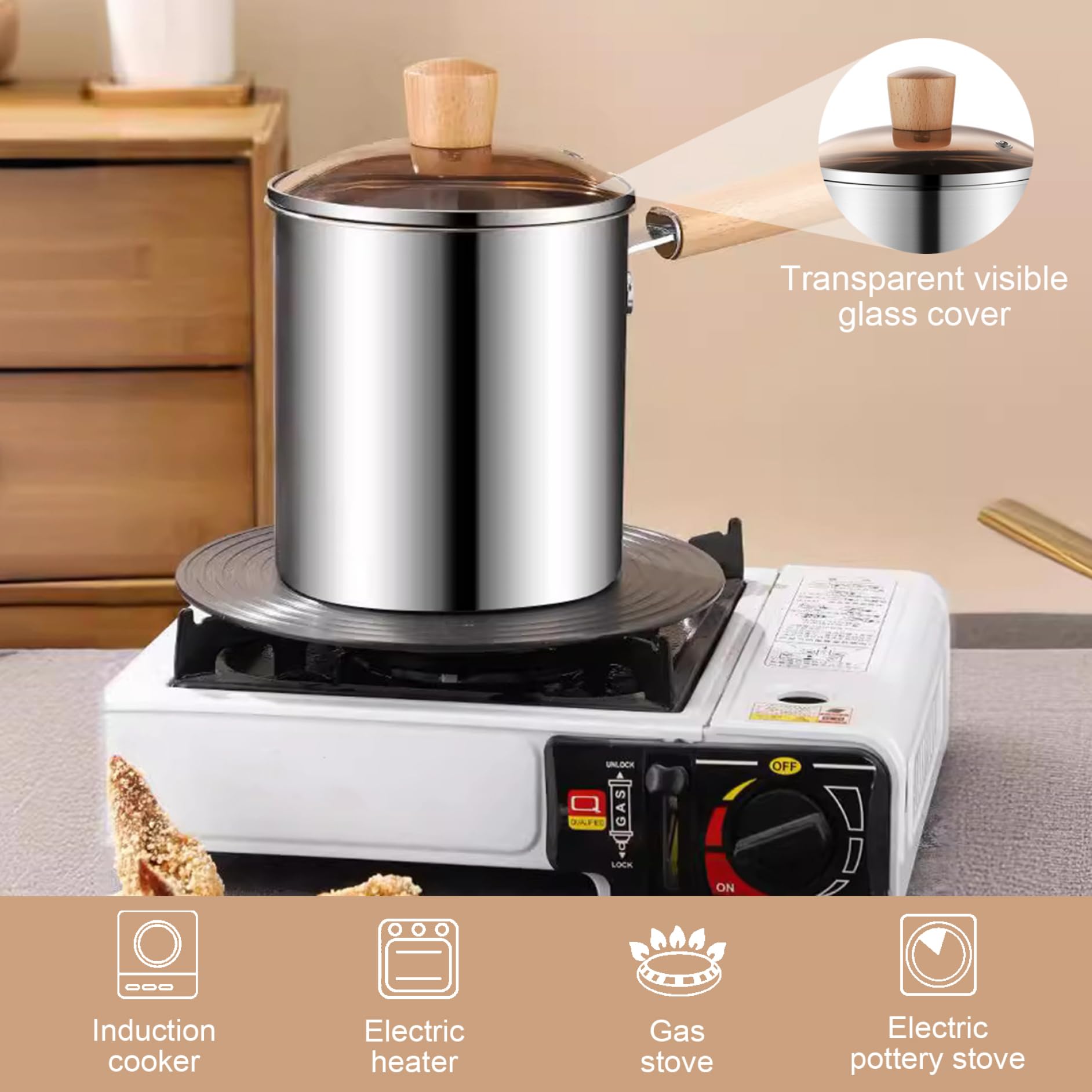 Bote de freidores de la estufa, la olla de freidora de acero inoxidable 3L con cesta de colador y mango, freidora superior con tapa y pinzas visibles para freír pollo y papas fritas