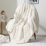 Wemore Couverture pondérée en polaire pour adultes (60" x 80" 15lbs, Blanc crème), double face Cozy doux Sherpa couverture lourde avec 3D Flanelle chaude de shell de tortue d'imitation Jacquard pour canapé et lit