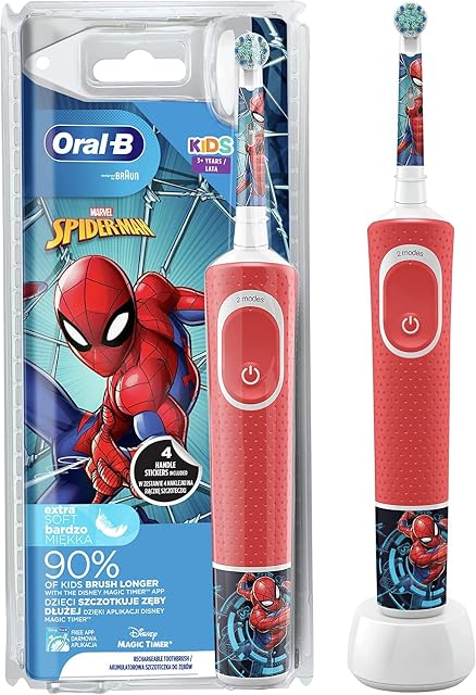 Oral-B Kids Szczoteczka Elektryczna dla Dzieci, z Motywem z Filmu Spiderman, od 3 Lat, Czerwona