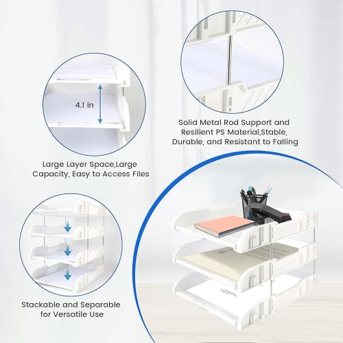 Miniatura 2 de Amassorina Organizador de papel de oficina, bandeja de cartas, bandeja de papel, bandeja de escritorio, organizador de archivos estable y duradero