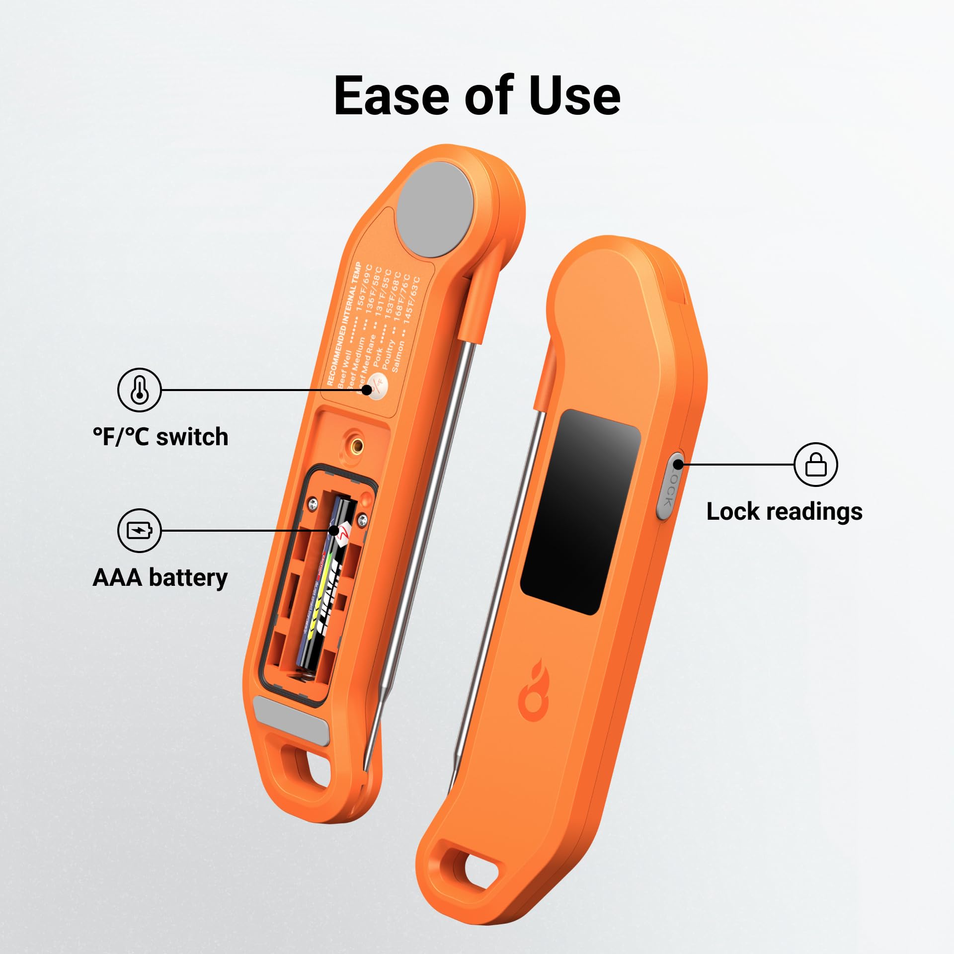 Thermomètre à viande numérique professionnel, lecture instantanée en 1 seconde, précision de ± 0,-15 °C, thermomètre alimentaire certifié NIST & NSF, écran LED lumineux à rotation automatique