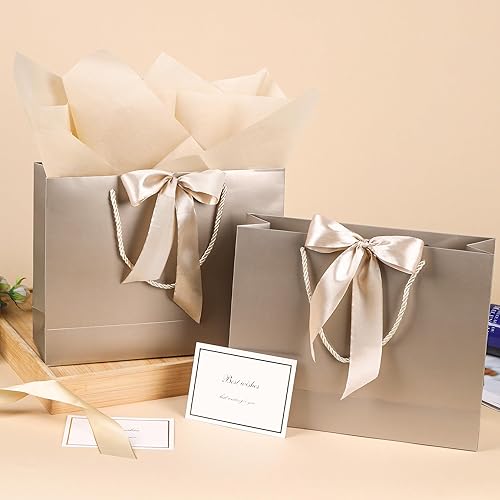 Miniatura 3 de PASEOTA Bolsas de regalo de 12.6" a granel, 10 bolsas de regalo con 20 papeles de seda y 10 tarjetas de felicitación, bolsa de lujo con asas para