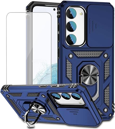 Funda para Galaxy S23, Samsung S23 S911U con protector de pantalla de vidrio templado y cubierta para cámara deslizante, anillo magnético soporte
