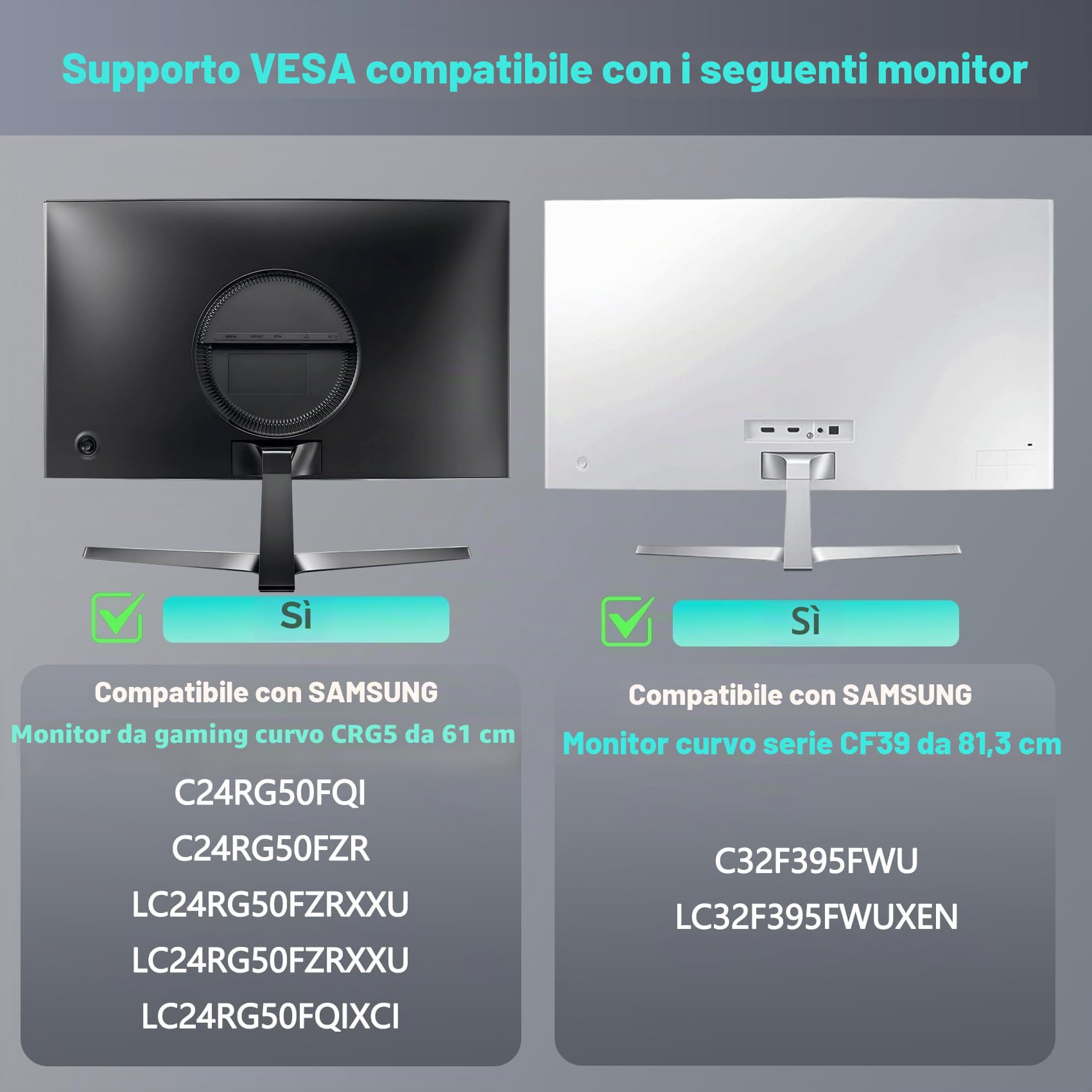 Adattatore VESA CRG5 compatibile con monitor curvo Samsung C24RG50, 32" CF39 da 24" (adatto a LC24RG50FZRXXU, LC24RG50FZRXXU, LC24RG50FQIXCI, LC32F395FWUXEN)