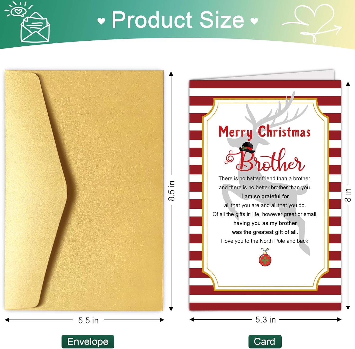 Chenive Brother Christmas Card, Merry Christmas Card for Brothers, Xmas Holiday Cards Gifts for Brothers Friends, Having You As My Brother Was The Greatest Gift Of All - Image 2