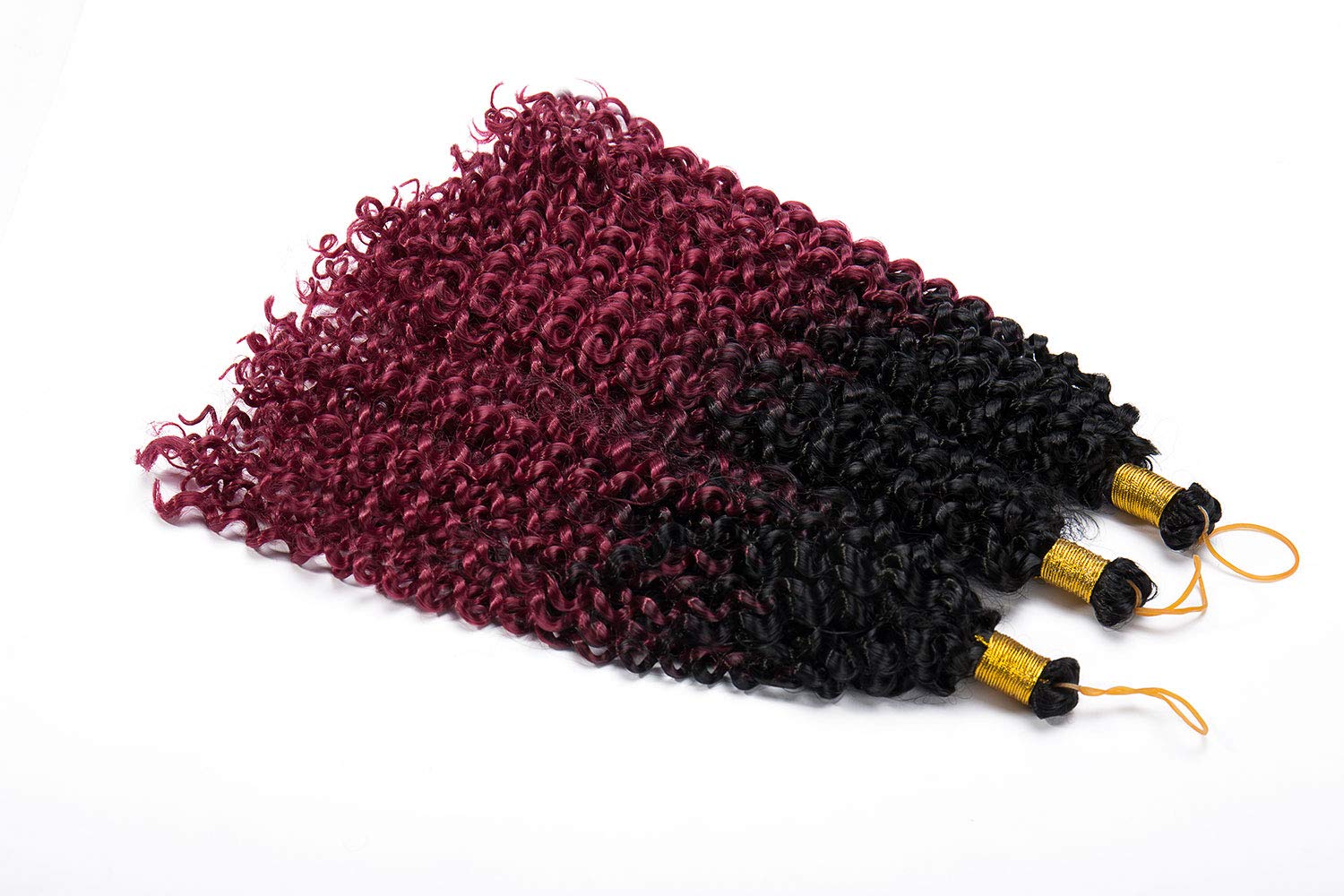 3 Paquetes 35cm Braids Extensión de Cabello Trenzado de Pelo Ondulado de Agua Ombre Peluca Rizado Pedazo de cabello Negro oscuro a rojo rosa
