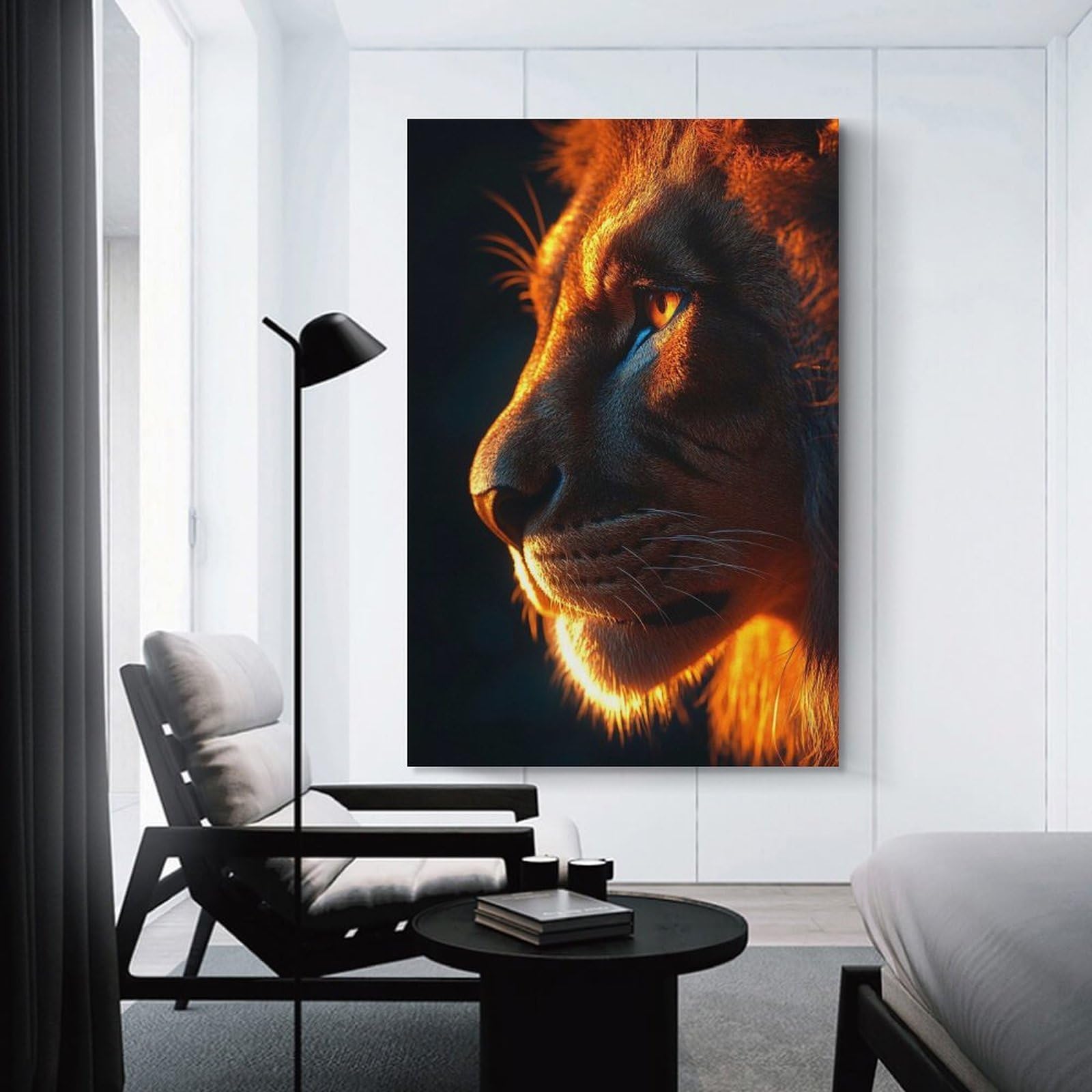 Junmoney Lion Profile in Golden Light Decorative Canvas Print, 08x12inch(20x30cm), for Gallery Wall Decor And Room Displays, Wall Decor Suited to Curated Displays