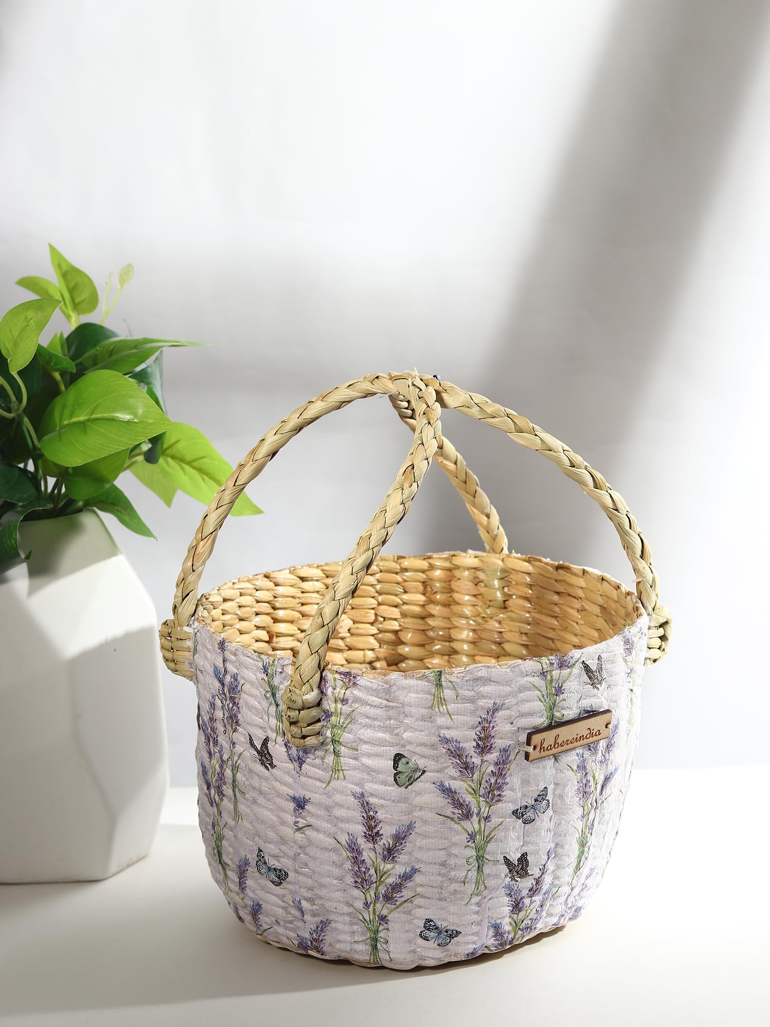 Habere India-All the Cultures Fabricating India Handmade Gift Hamper Baskets | Cane Storage Basket | Round Hamper Basket (Design 03), Brown
