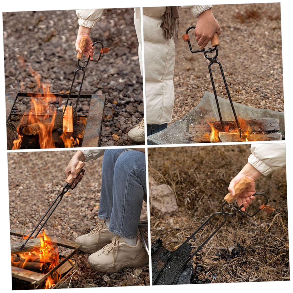 Chwytak do grilla z drewnianym uchwytem, ergonomiczny chwytak do paleniska i komina, akcesoria outdoorowe do grillowania i ognisk