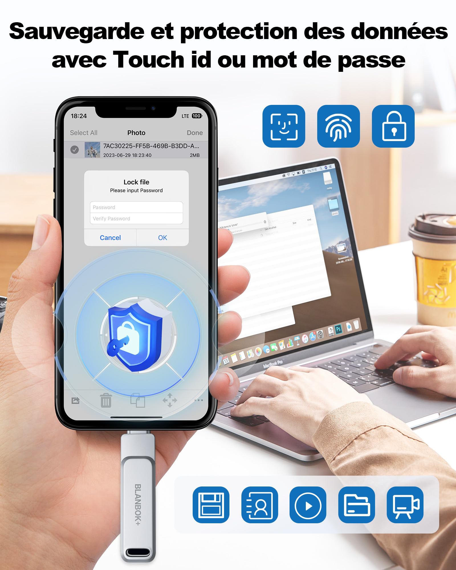Certifié Apple MFI Clé USB 128Go pour iPhone, Photo Stick Lighting, USB C Stockage Externe, Compatible avec iPhone,iPad Mac Type C et PC