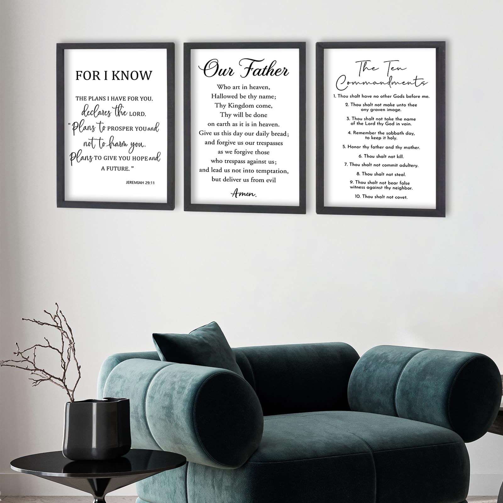 FZMHASLWW Lot de 3 panneaux chrétiens avec citations inspirantes en bois - 40,6 x 27,9 cm - Noir