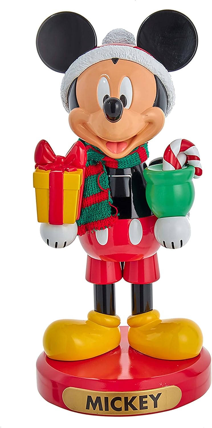 Disney Kurt Adler DN6211L 10" Mickey Mouse with Present Nutcracker, Multicolor