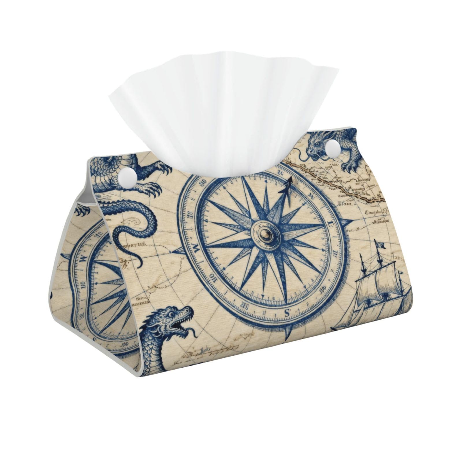 Old-fashioned map Long Leather Tissue Box Cover-Waterproof PU Leather Tissue Holder for Bathroom, Decorative Rectangular Tissue Case