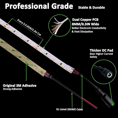 Miniatura 2 de JOYLIT Tira de LED de 24 V que emite 16.4 pies 630 LEDs 4000 K blanco natural, UL listado SMD 4020 75W CRI 92+ 8000LM Super brillante regulable