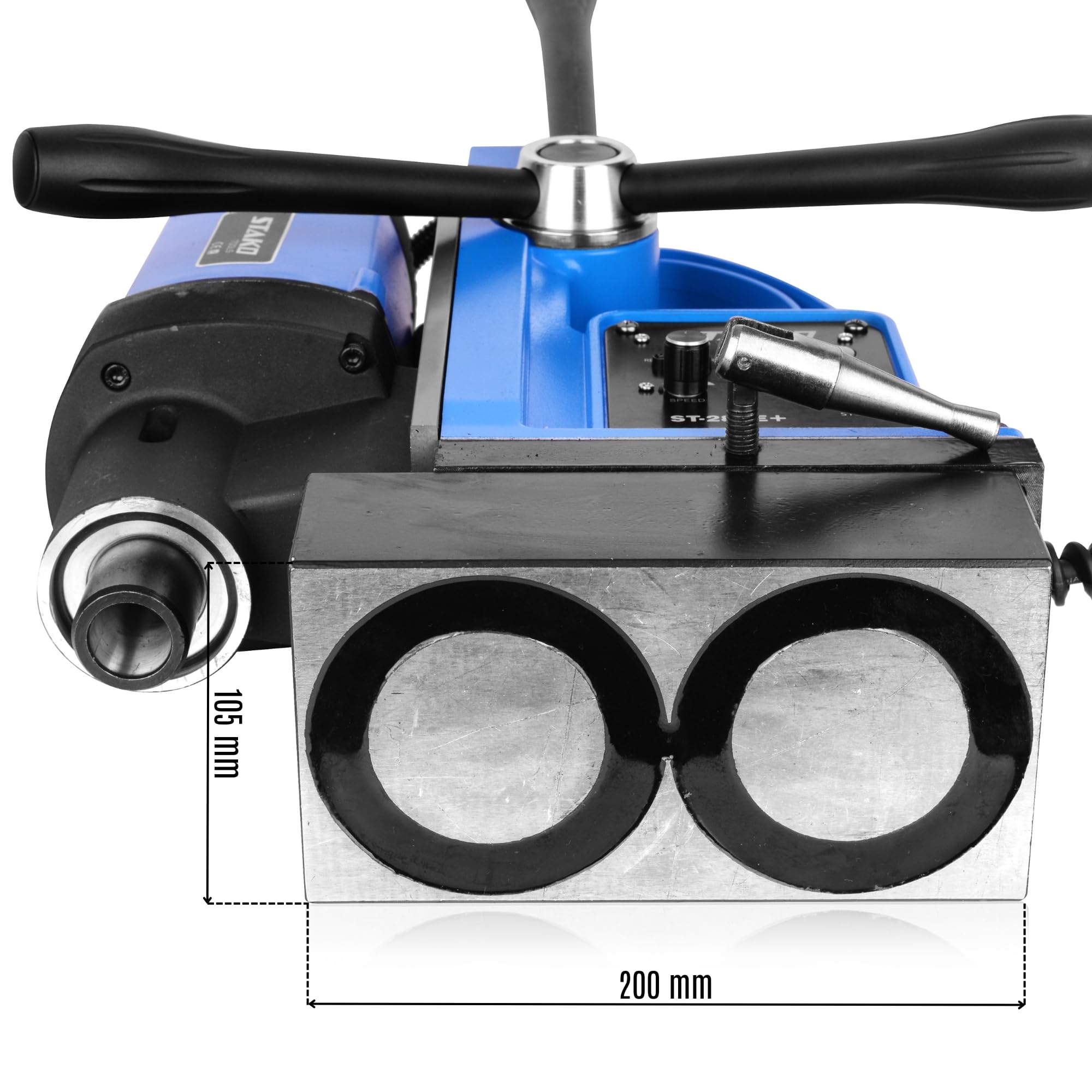 STAKO Trapano magnetico 1800 W con valigetta ST-28RE+ max. Ø 80 mm – 16500N forza magnetica – Trapano a nucleo portatile per lavorazione dei metalli con Weldon 19 mm MK3 e mandrino B16 3-16 mm – Set 2