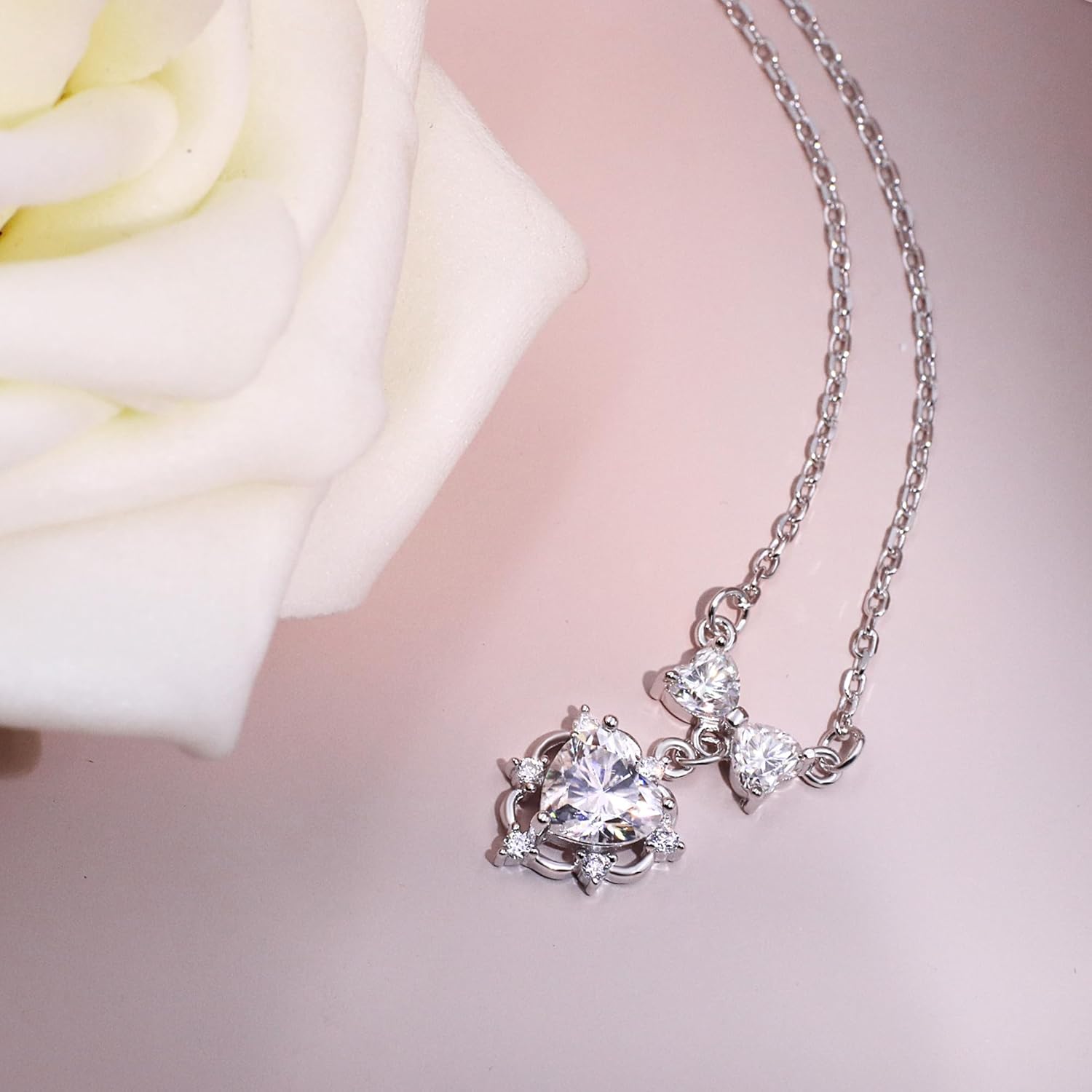 Moissanite Pendant Necklace for Women, D Color VVS Clarity Lab Diamond Choker Necklace Sterling Silver Charm Necklaces with 18K White Gold Plated - Image 6