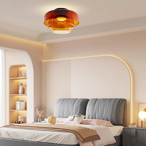 Miniatura 3 de Lámparas de techo de montaje empotrado de cristal naranja, luces de techo negras de mediados de siglo, 16.5 pulgadas, lámpara colgante de techo de