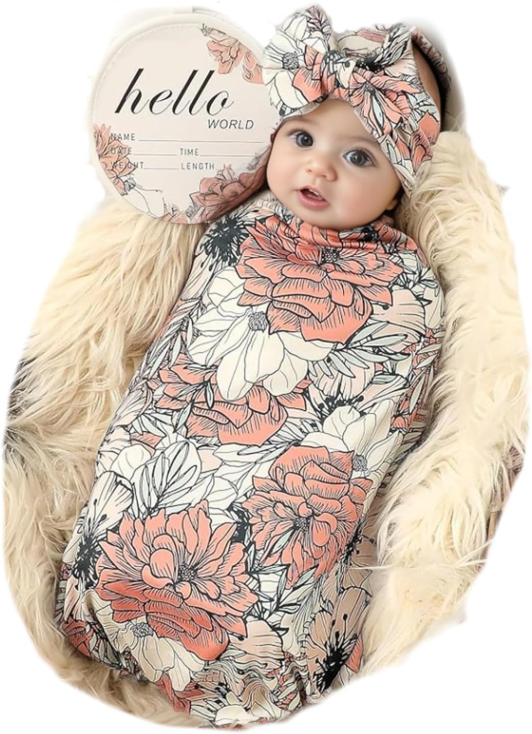 Galabloomer Newborn Receiving Blanket Headband Set Baby Flower Swaddle