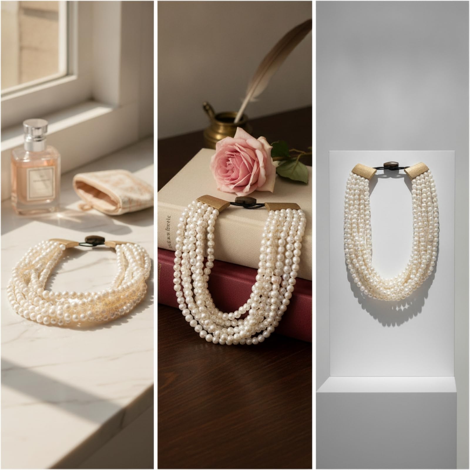 Mehrreihige Perlenkette Mehrreihig Statement-Kette mit Perlen Klassisch Collier für Damen