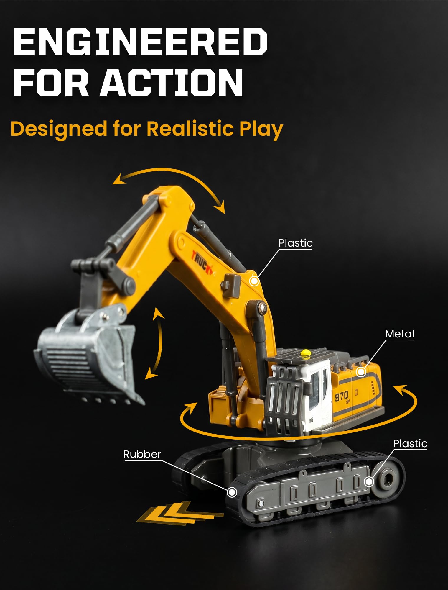 11-Kanal Mini RC Bagger, Ferngesteuerter Bagger für Erwachsene, Metallschaufel aus Legierung, Type-C wiederaufladbar, Baustellenfahrzeug-Spielzeug für Jungen ab 3 Jahren