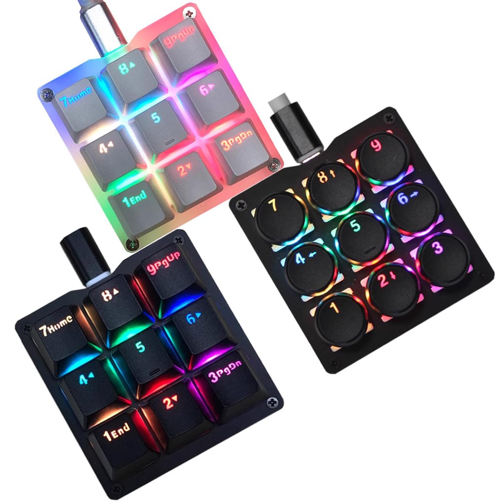 Pavé numérique mécanique à une main 24 réglages macro programmables Clavier rond 9 touches entièrement programmables Clavier de jeu rétroéclairé RVB pour Windows/Mac Interrupteur bleu