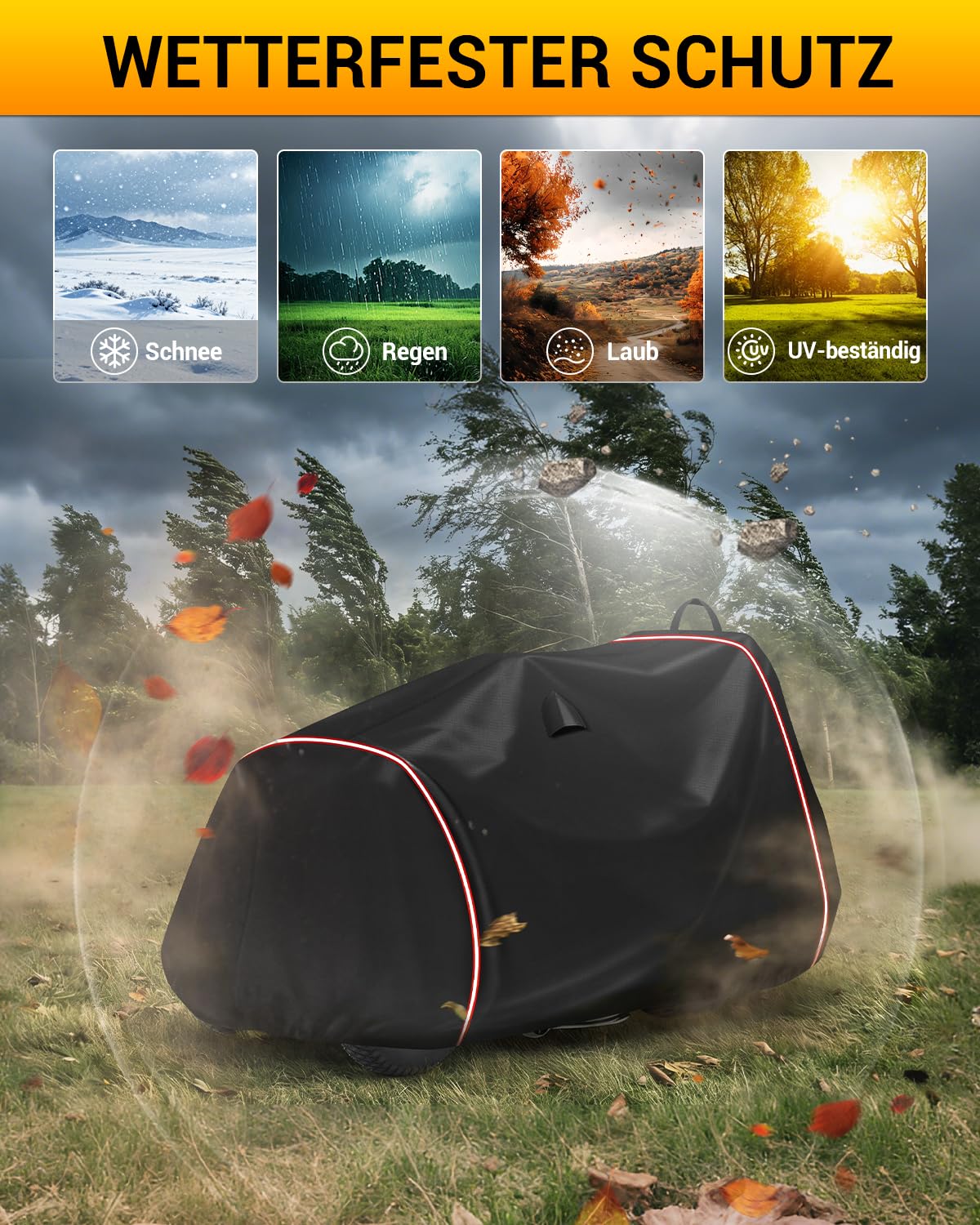 Housse Tondeuse Autoportée Housse Protection Tracteur Tondeuse Bâche de Protection Tracteur de pelouse Oxford 420D Anti-UV avec Bande Réfléchissante et Boucle Coupe-vent(264 x 137 x 117 cm)
