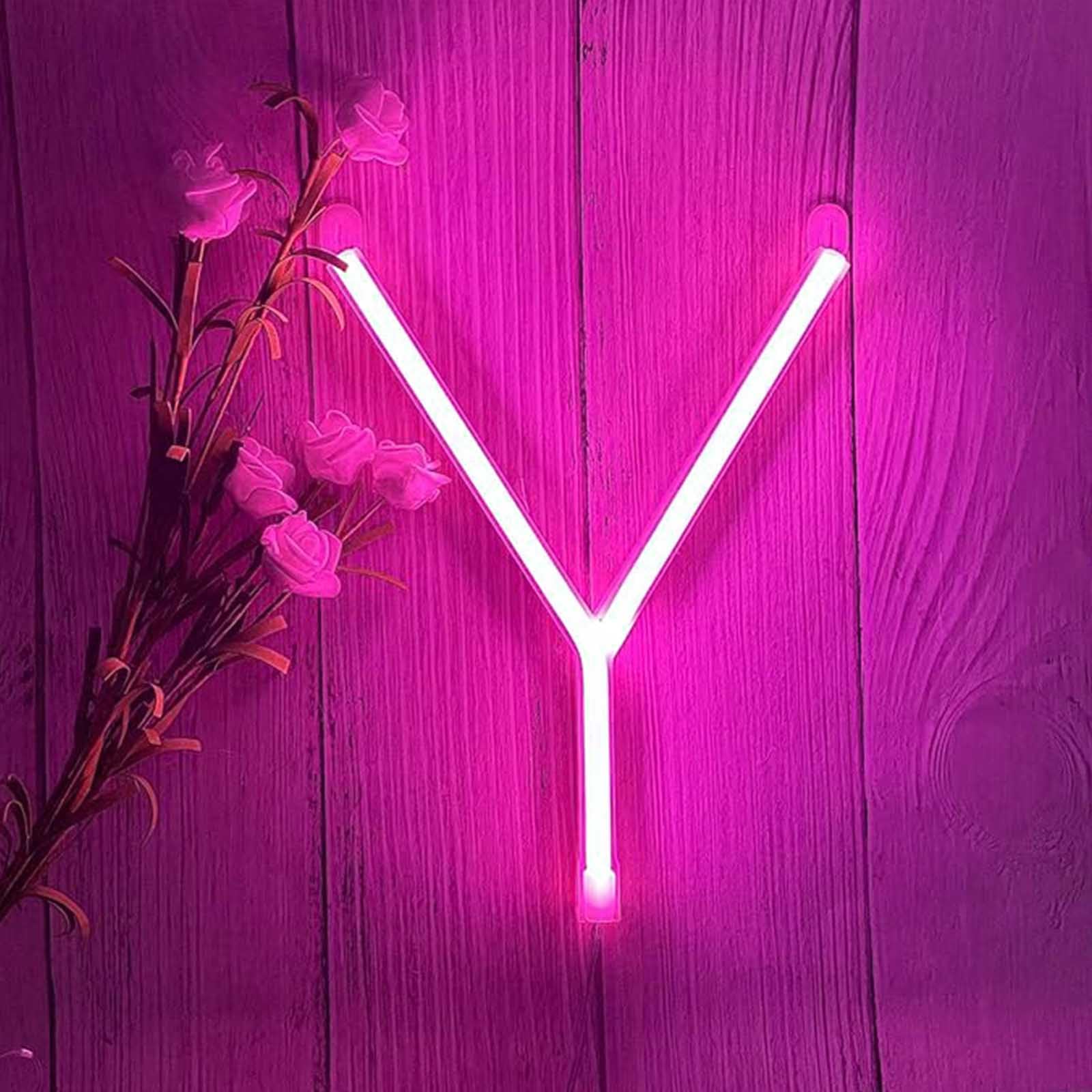 Pink Neon Sign Light - Pink Letter Neon Signs for Bedroom Decor USB Powered LED Lights Custom Name Neon Light for Wall Art Wedding Party Lighting Gift Idea(Letters Y) — image 1