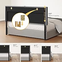 Vista 6 de HAUSOURCE Cabeceros para cama tamaño Queen con luz LED y poste USB, cabecera tapizada Queen con altura ajustable, cabecera acolchada de tela de lino
