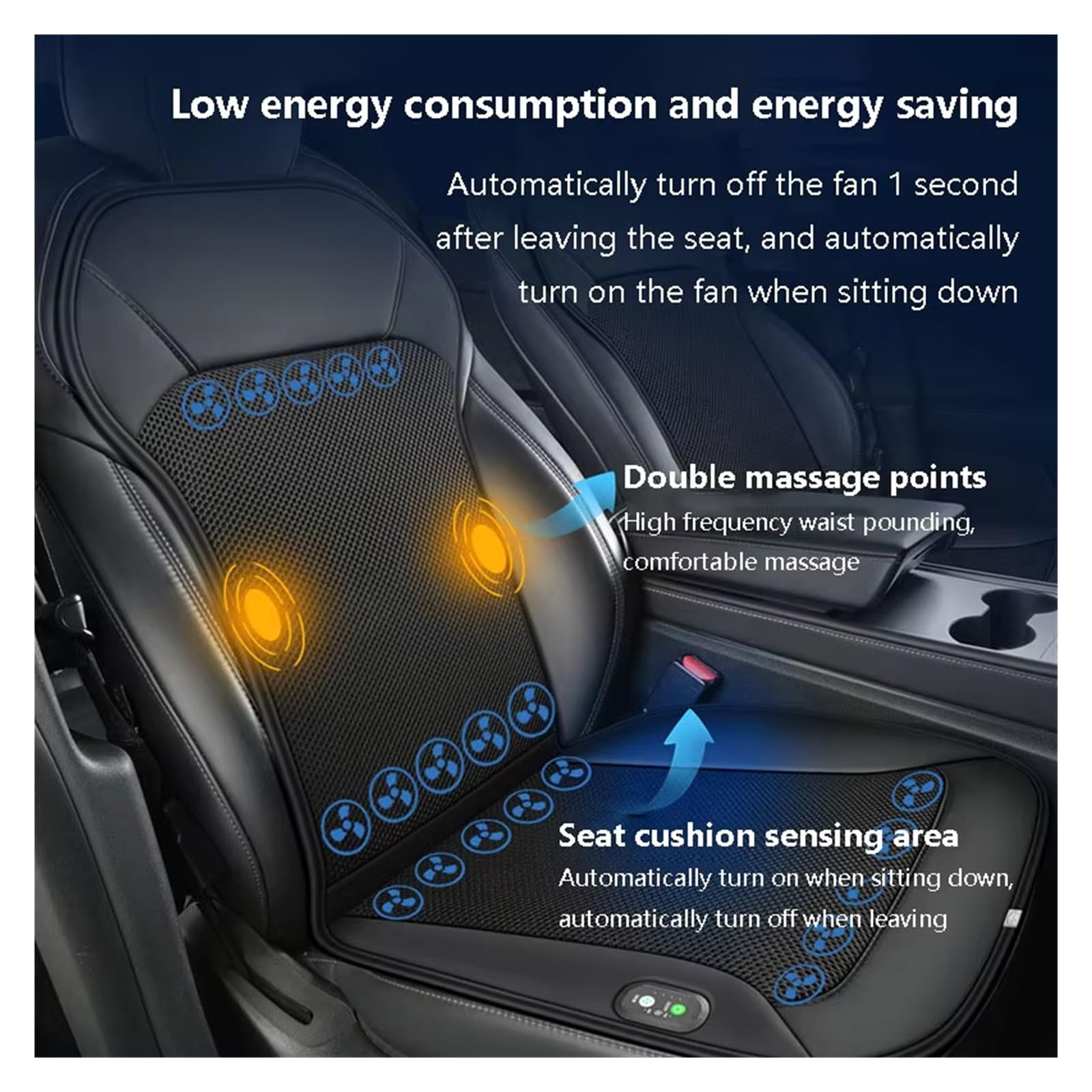 Fundas Asientos Coche Cojín De Asiento para Tesla para Model Y para Model 3, Funda Transpirable con Ventiladores para Conducción En Verano Fundas de Asiento(1PCS 16Fans Black)