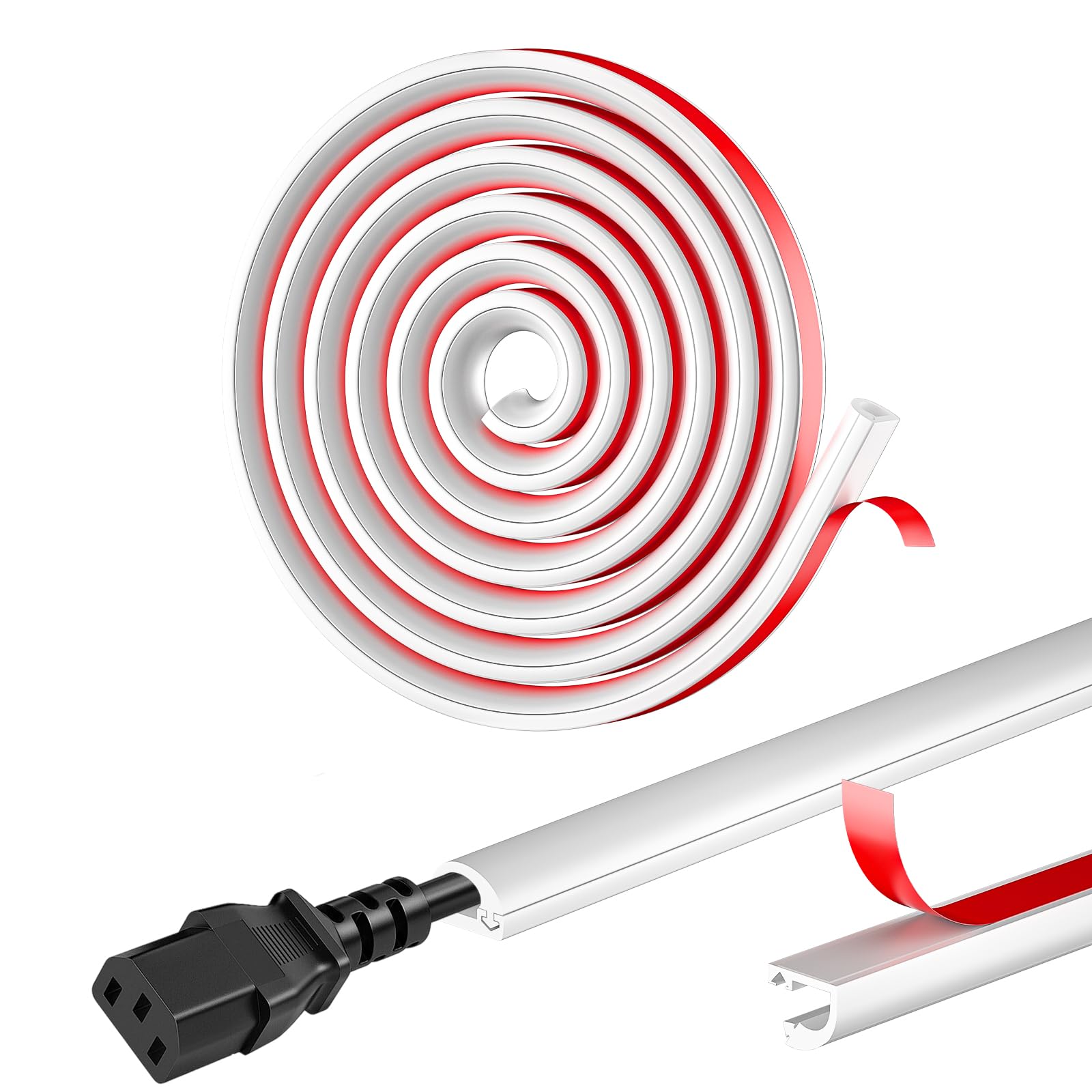 JIZZU 2m Cable Trunking White, Cable Tidy Hiders for One Cord, Flexible Cable Trunking Self Adhesive, Side Opening Trunking for Electric Cables, Wire Covers for Cables on Wall & Floor of Home, Office