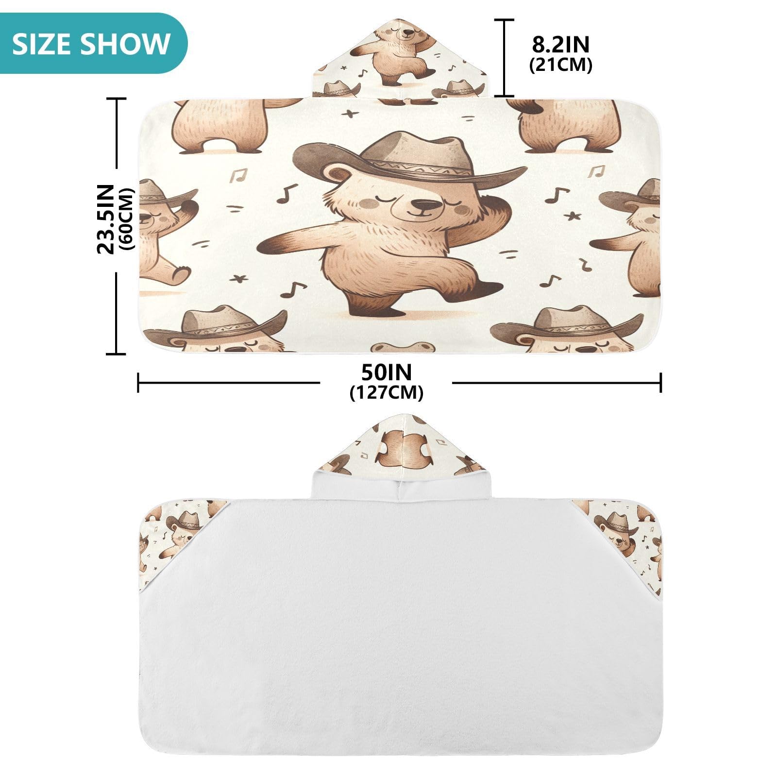 Kigai Bear with Hat Kids Hooded Towel, 24x50 in Bath/Pool/Beach Soft Absorbent Hooded Towel Wrap for Toddler Kids