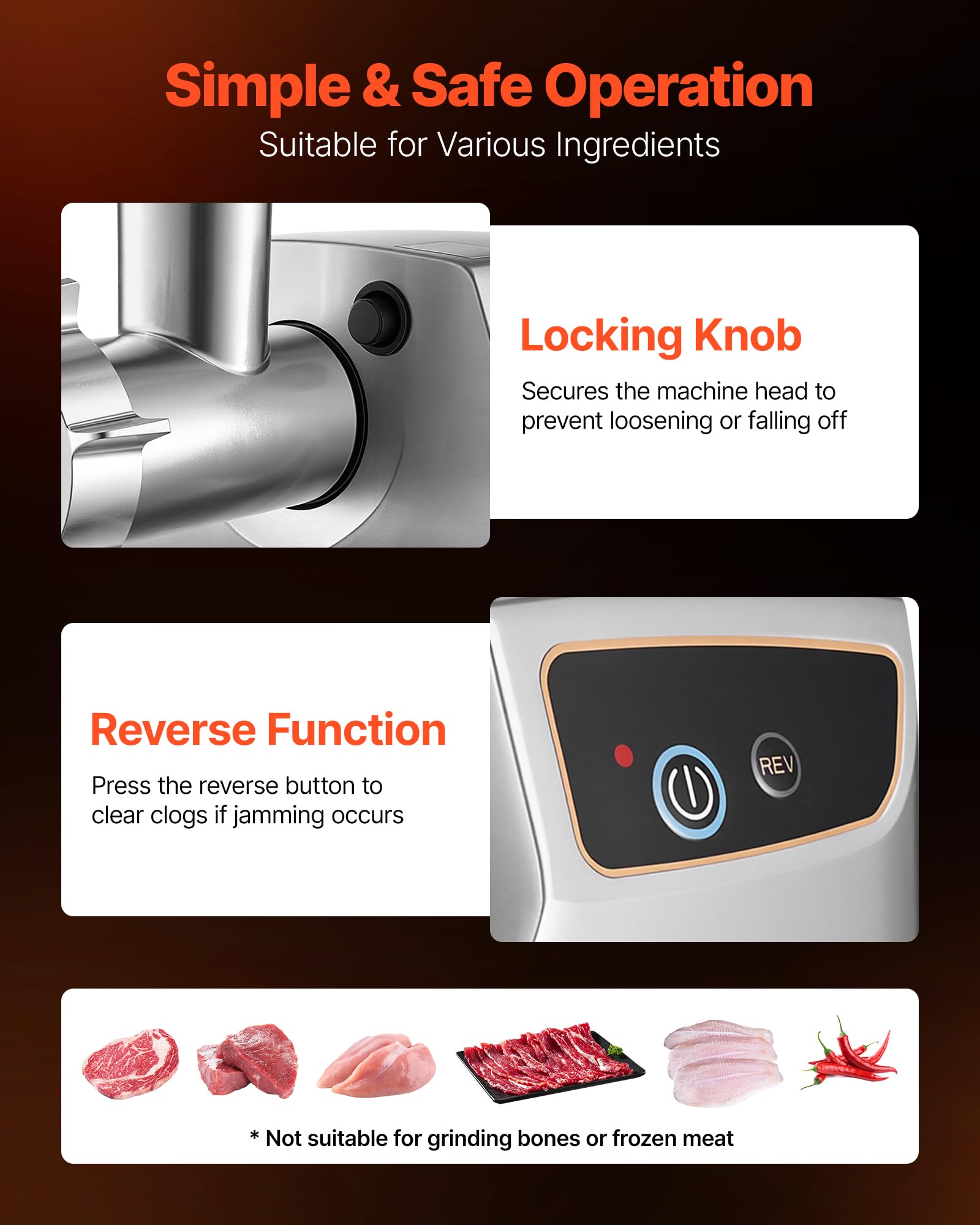 VEVOR Tritacarne Elettrica 700 W da Cucina in Acciaio Inox, Tritacarne Capacità 2,3 kg/min con 3 Dischi 3 Tubi per Salsicce Salami Carne con Piedini Antiscivolo, Cucina Commerciale Ristorante Hotel
