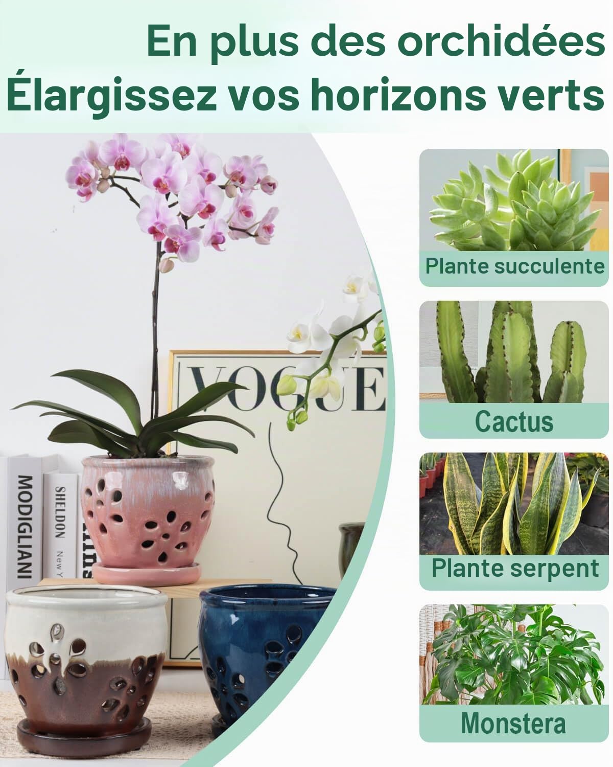 vensovo - Pot en céramique pour orchidée avec Trous et Soucoupe, 13 cm