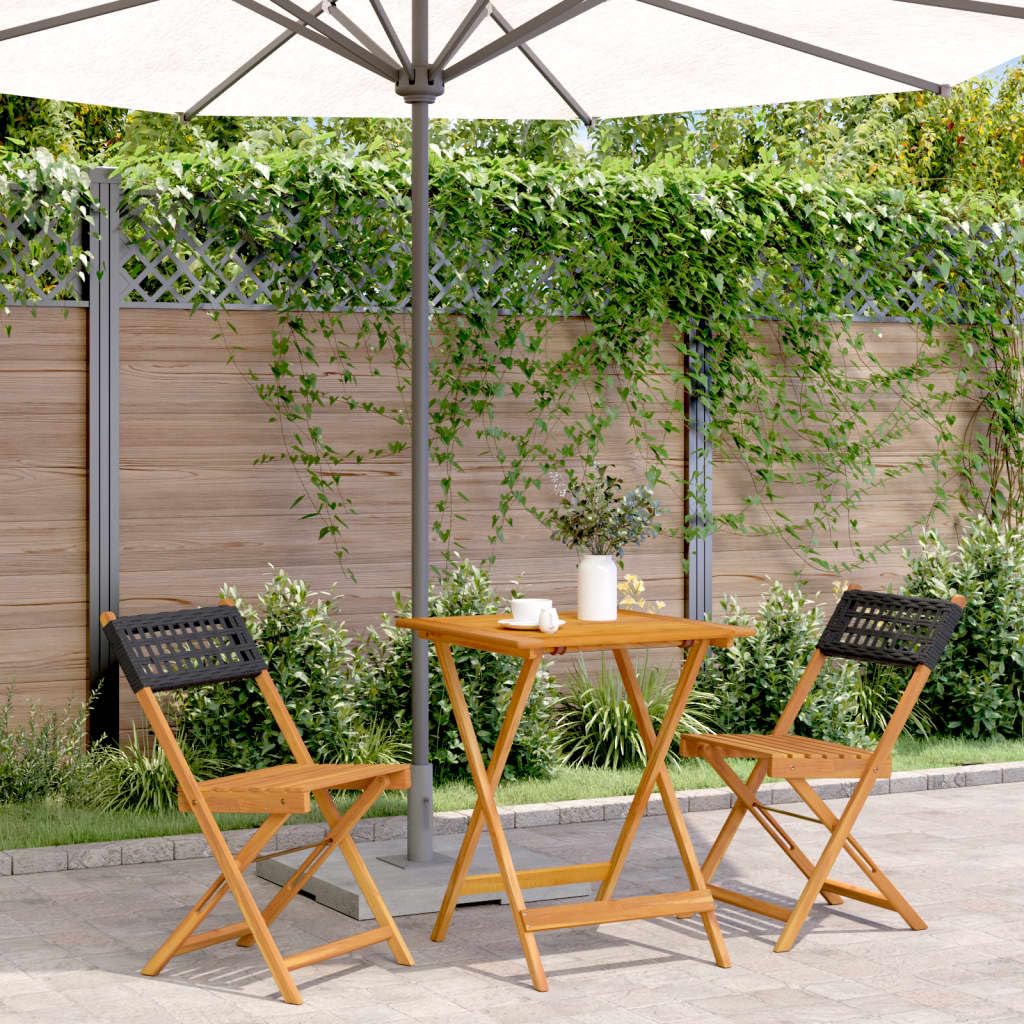 Set da Bistrot 3 pz Nero in Polyrattan e Legno Massello,Set Bistrò Veranda,Set Bistrot da Esterno,Set Bistrot da Balcone-3281754