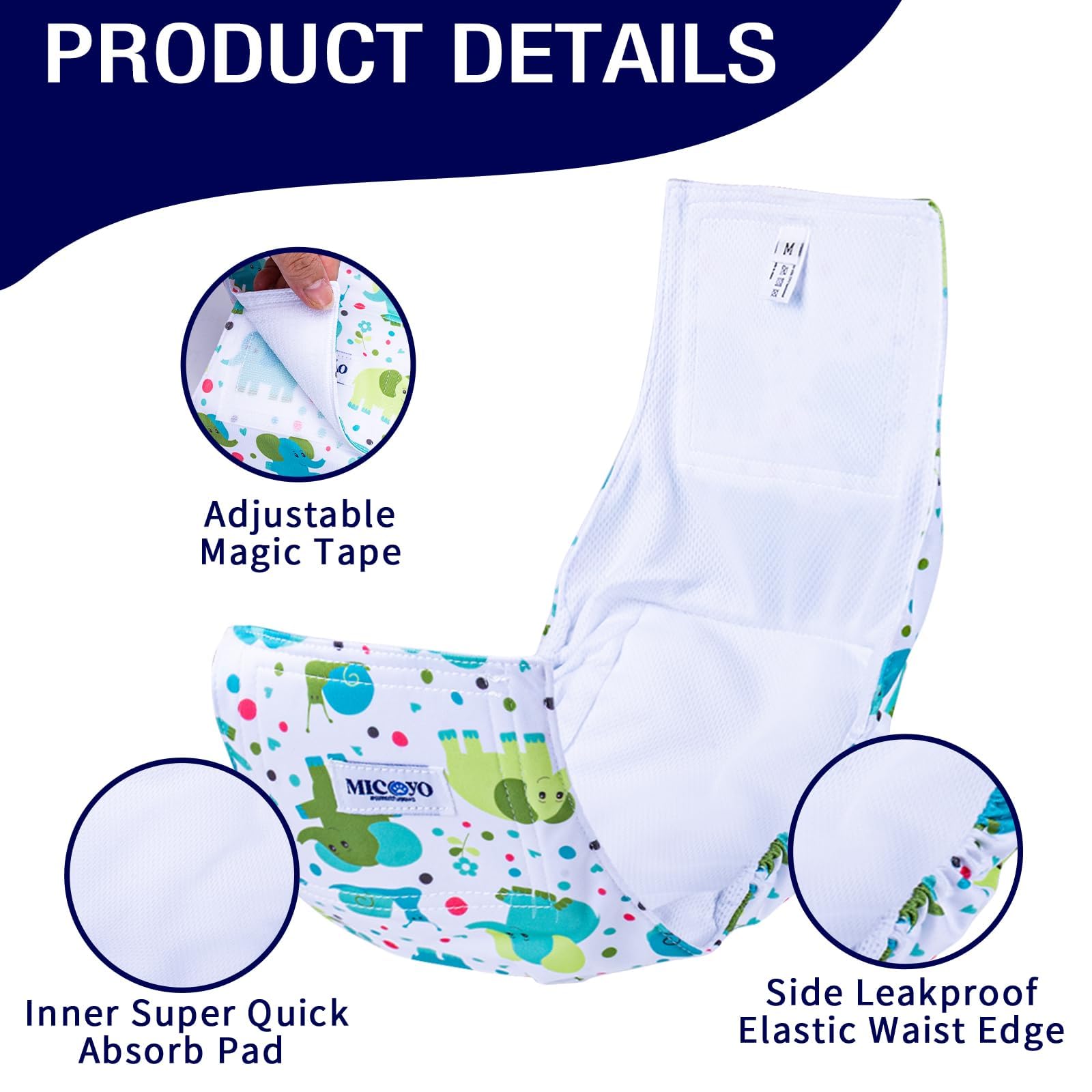 MICOOYO Fasce per pancia per cani maschi, confezione da 3 pannolini riutilizzabili per cani maschi, per cuccioli e cagnolini, lavabili, taglia M (M, piccoli animali)