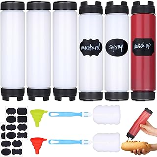 6 Pcs Condiment Squeeze Bottles for Sauces 16 Oz Inverted Ketchup Bottles Squeeze Plastic Mustard Dispenser Refillable Tip Large Valve Squirt Bottles for Liquids Reusable Kitchen Condiment Container