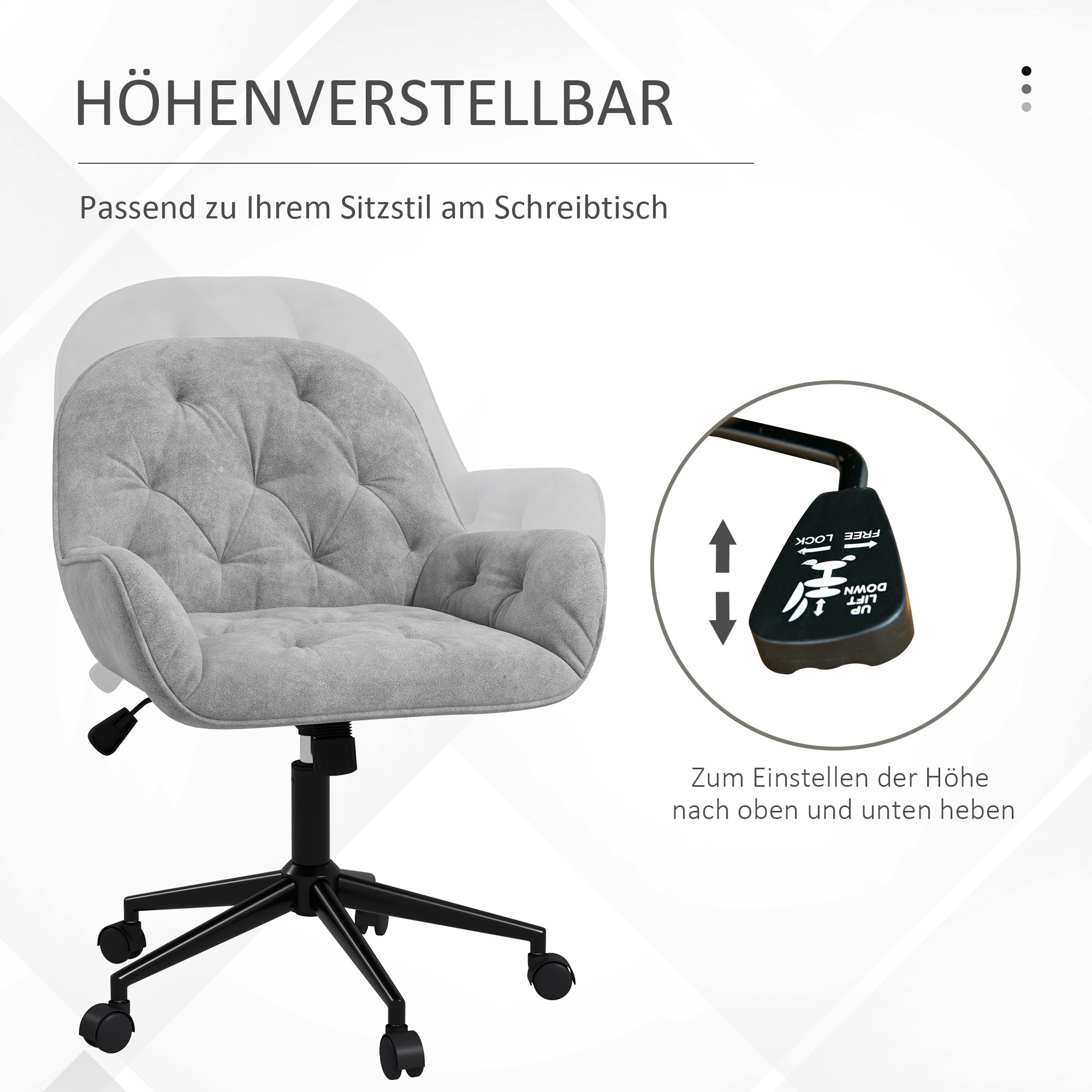 Vinsetto Homeoffice Stuhl mit Samtoptik Drehstuhl Hellgrau