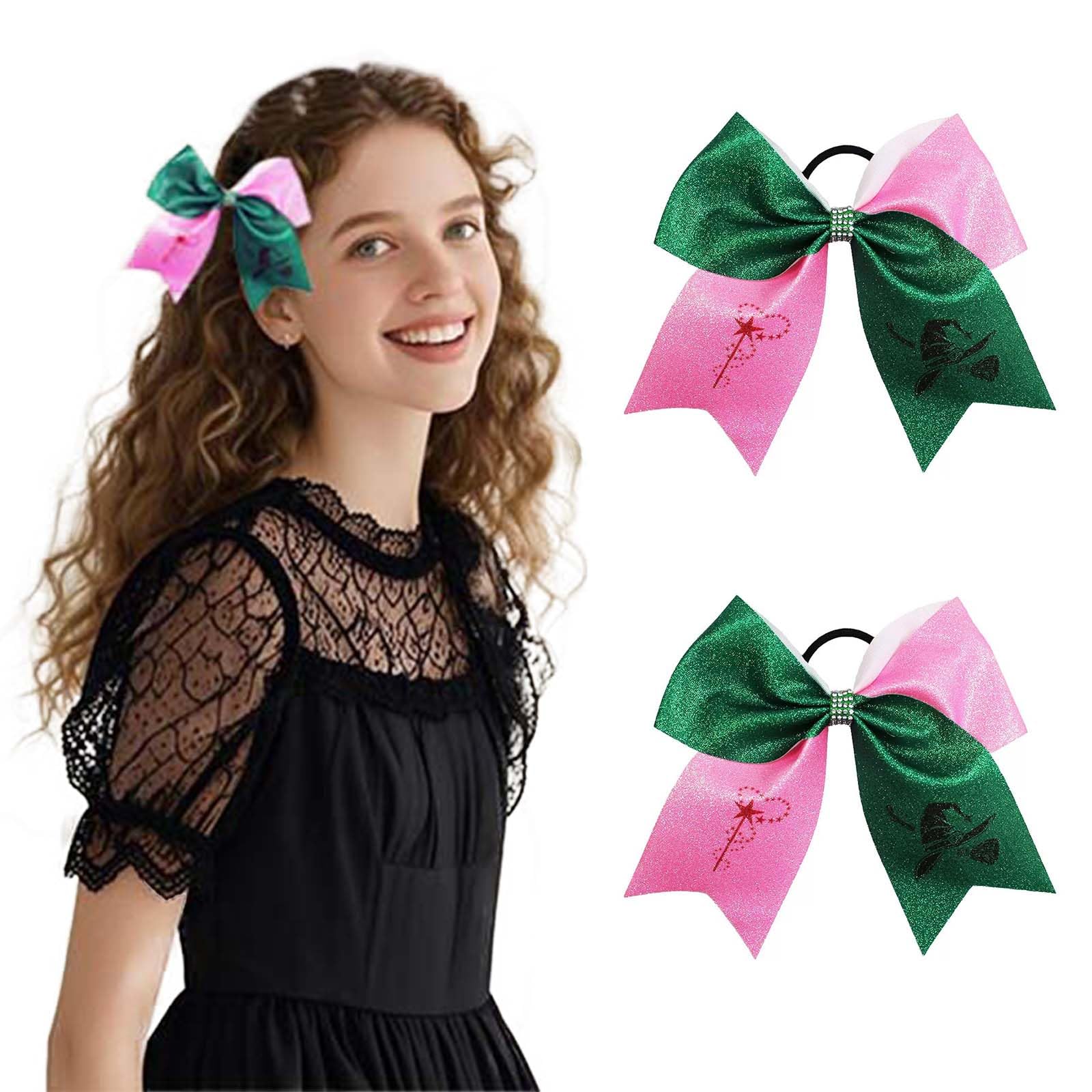 2pcs Witch Hair Accessories for Women, Pink Green Witch Hair bows for Wicked Movie Game Fans, wicked gifts for girls