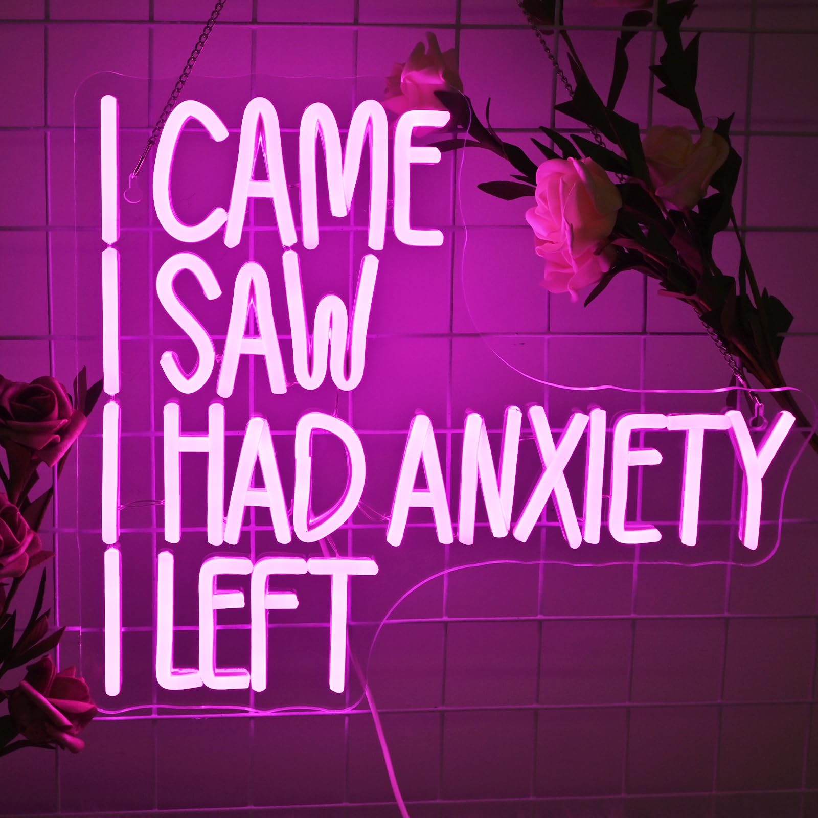 VYXIN Came Saw Had Anxiety Left Neon Light Sign Wall Decor,Led Sign Bedroom Wall Decor Signs for Bedroom Pub Home Bar Room Club Party Window