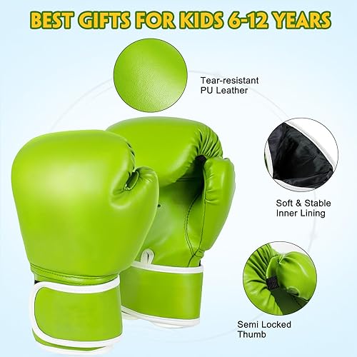 Miniatura 2 de TUXHUI Guantes de boxeo para niños y niñas, jóvenes de 5 a 12 años, guantes de entrenamiento para saco de boxeo, kickboxing, Muay Thai