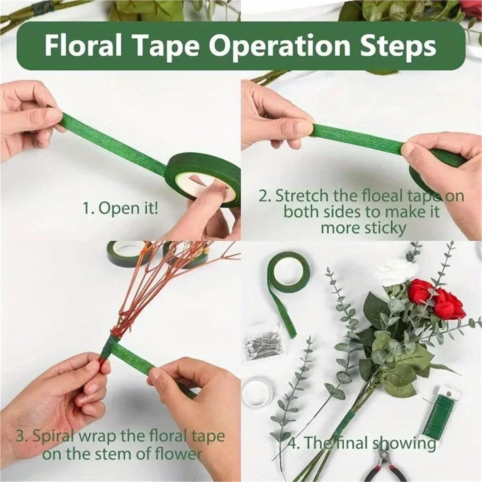 Blumenband, Blumenband for Blumensträuße, Blumen, for Verpacken von Stielen und Blumenbasteln, Hochzeitsstrauß Für Floristik(12Roll Green)
