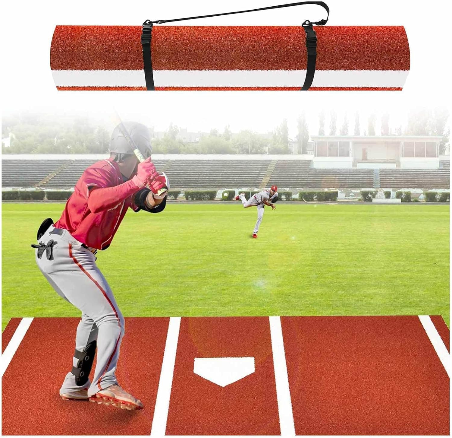 Softball Hitting Mat, Batters Box Turf Mats with Home Plate, Batting Cage Mat, with Antislip Rubber Backing for Indoor Outdoor