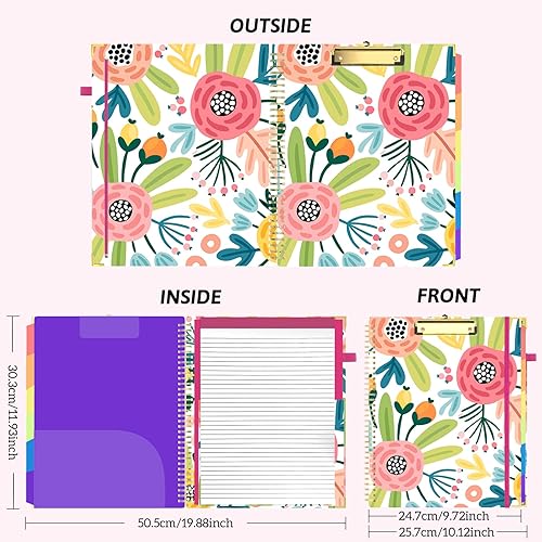 Miniatura 5 de Folio portapapeles con 2 blocs legales para tamaño carta, 6 divisores con almacenamiento, 12 bolsillos, portapapeles de tapa dura en espiral,