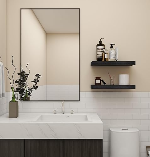 Miniatura 4 de Vervida Estantes flotantes negros para pared, estantes montados en la pared de madera rústica con soportes invisibles para decoración