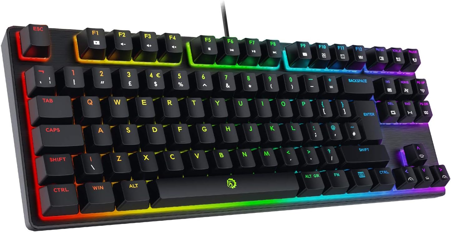 DREVO Tyrfing 88 Key V2 UK Layout RGB Backlit Mechanical Gaming Keyboard Tenkeyless - Programming Macro- Media Control - Software Support - Outemu Linear [Brown Switch, Black]