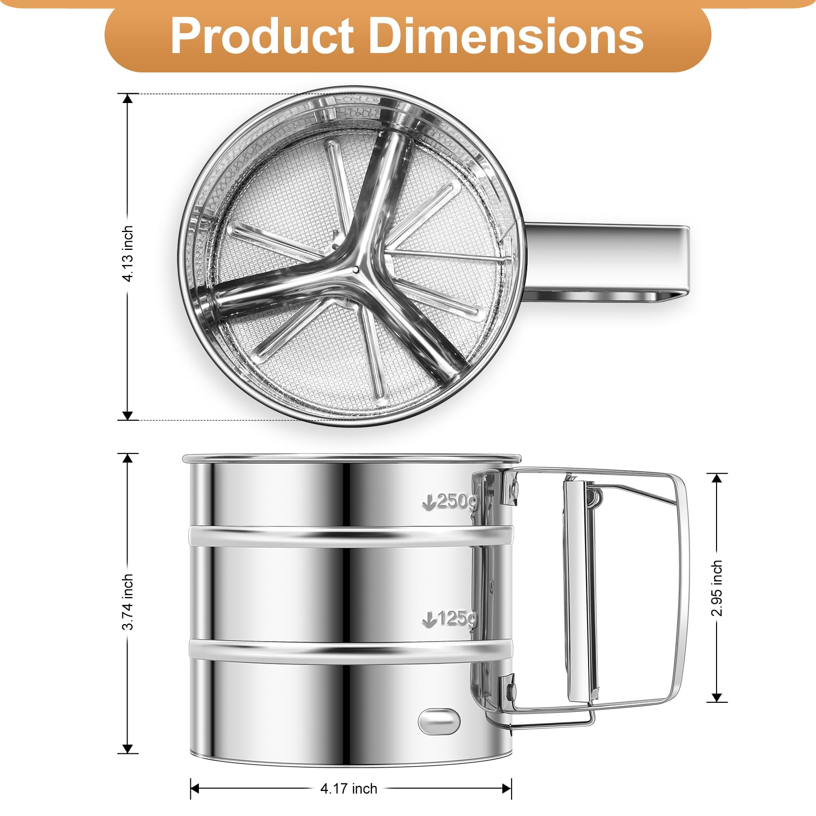 Zuvxrel Upgraded 3-Cup Flour Sifter for Baking, 3-in-1 One-Hand Press Flower Sifter, Stainless Steel Baking Sifter Flour with Double-Layer Fine Mesh, Super Smooth Flour Sieve Baker for Quick Sifting