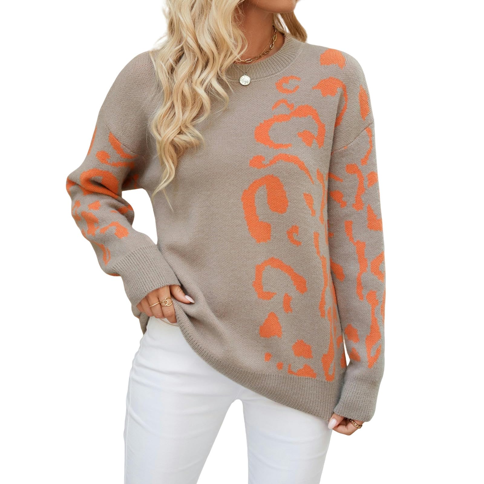 Maglione Donna Maglie Jacquard A Maglia Donna Femminile Autunno E Inverno Rotondo Pullover A Maglia per Le Donne-Albicocca-s