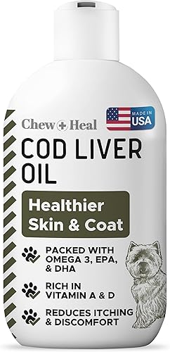 Aceite puro de hígado de bacalao para perros, 8 onzas, contiene Omega 3, Omega 6, vitamina A y vitamina D para reducir la picazón y promover la piel