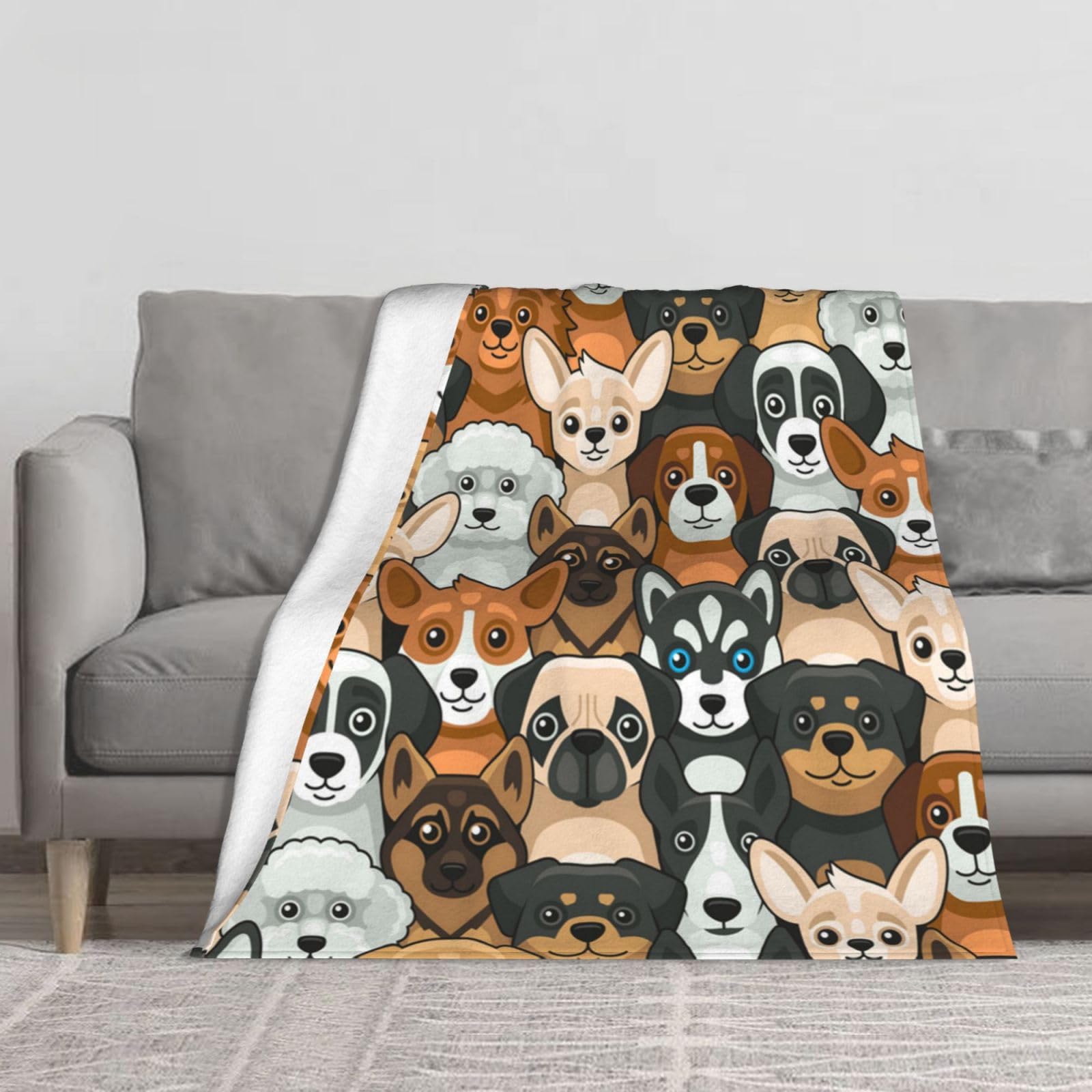 Couverture flanelle chien 152x127 cm plaid doux et épais pour lit et canapé